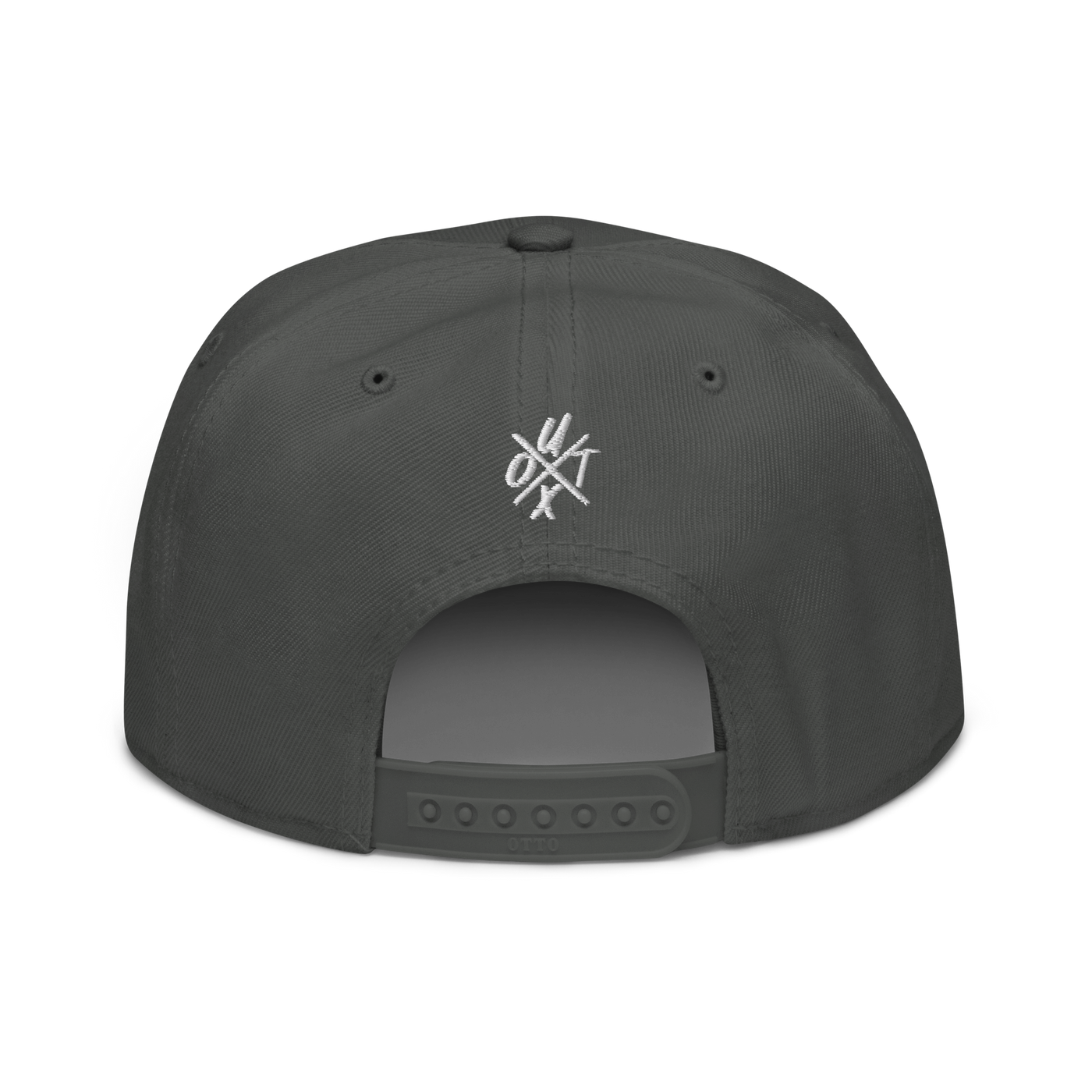 UTXO bitcoin snapback hat in Charcoal gray, back view.