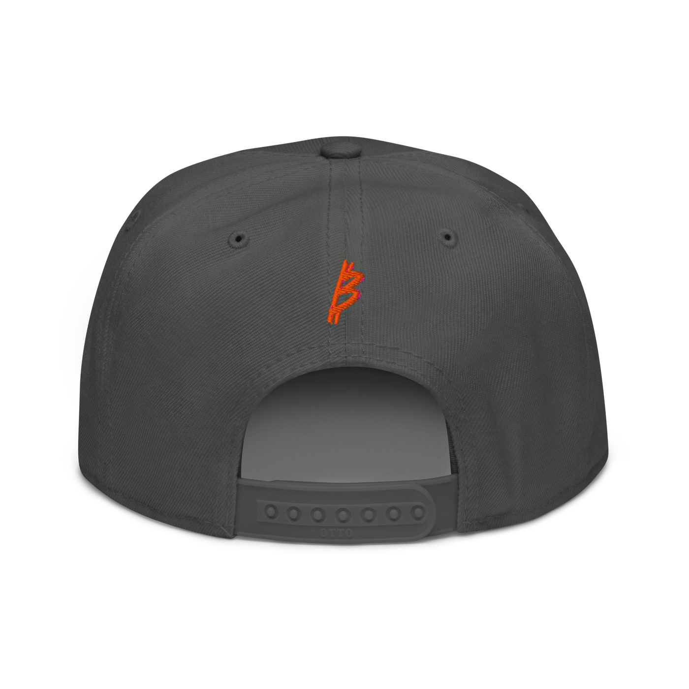 21 Rebel bitcoin snapback hat in Charcoal gray, back view.