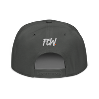 Few. bitcoin snapback hat in Charcoal gray, back view.
