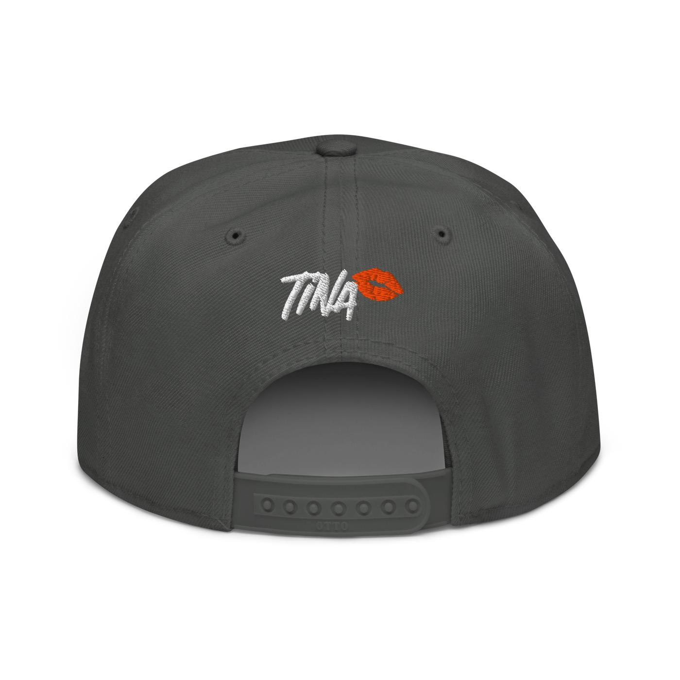 TINA bitcoin snapback hat in Charcoal gray, back view.