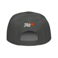 TINA bitcoin snapback hat in Charcoal gray, back view.
