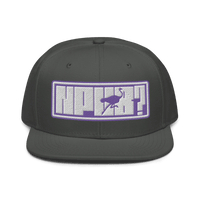Front view of a charcoal grey nostr snapback hat.