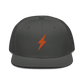 Front view of a charcoal grey bitcoin snapback hat.