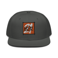 Front view of a charcoal grey bitcoin snapback hat.