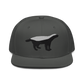 Front view of a charcoal grey bitcoin snapback hat.
