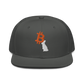 Front view of a charcoal grey bitcoin snapback hat.