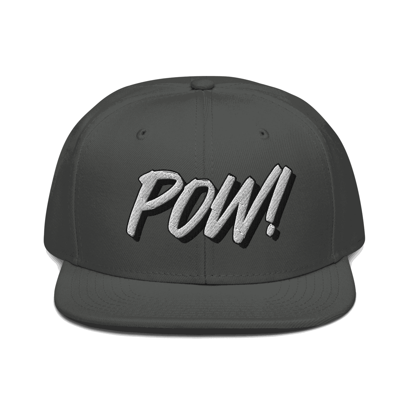 Front view of a charcoal grey bitcoin snapback hat.
