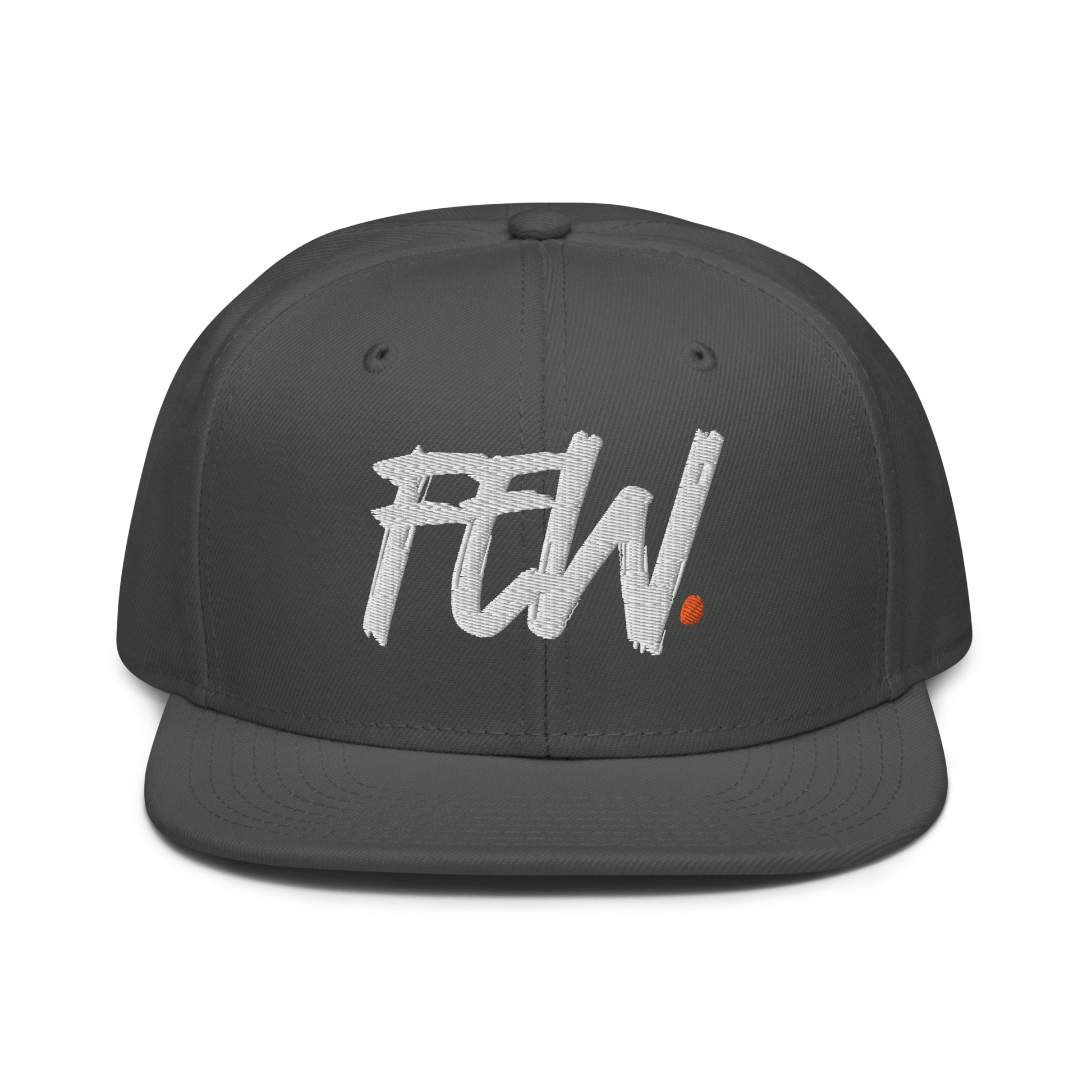 Front view of a charcoal grey bitcoin snapback hat.