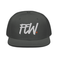 Front view of a charcoal grey bitcoin snapback hat.
