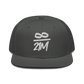Front view of a charcoal grey bitcoin snapback hat.