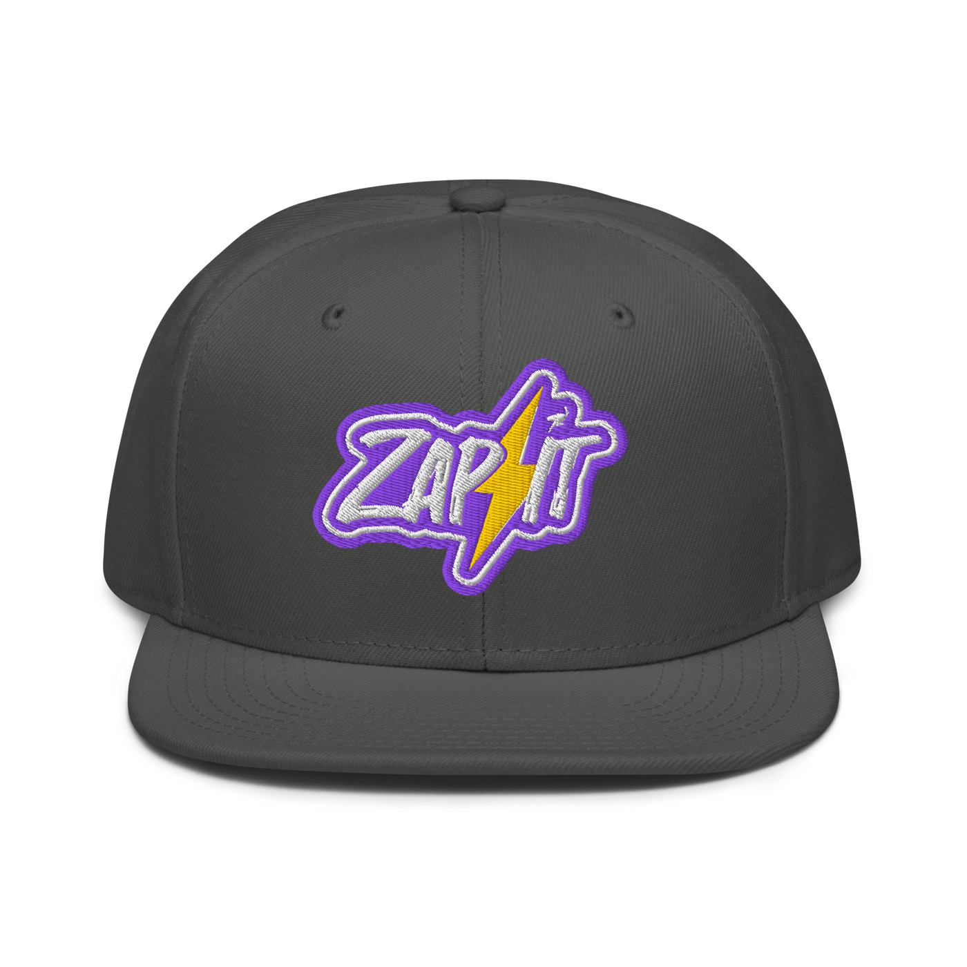 Zap It nostr snapback hat in Charcoal gray, front view.