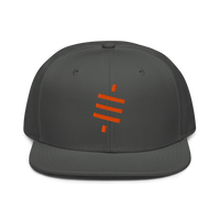 Sats Symbol bitcoin snapback hat in Charcoal gray, front view.
