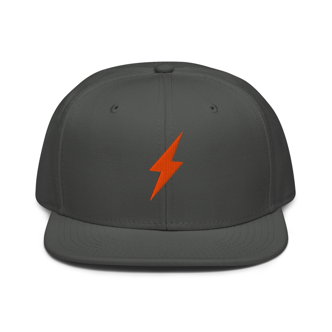 Lightning bitcoin snapback hat in Charcoal gray, front view.