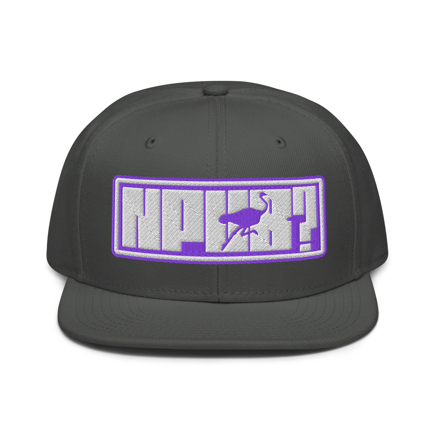 nPub? nostr snapback hat in Charcoal gray, front view.