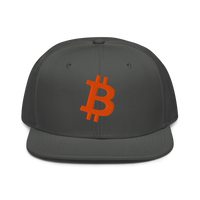 Bitcoin B bitcoin snapback hat in Charcoal gray, front view.
