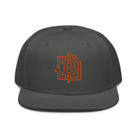 Circuit Board bitcoin snapback hat in Charcoal gray, front view.