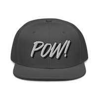 POW! Bitcoin-Snapback-Cap in Anthrazitgrau, Vorderansicht.