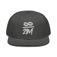 Infinity / 21M bitcoin snapback hat in Charcoal gray, front view.