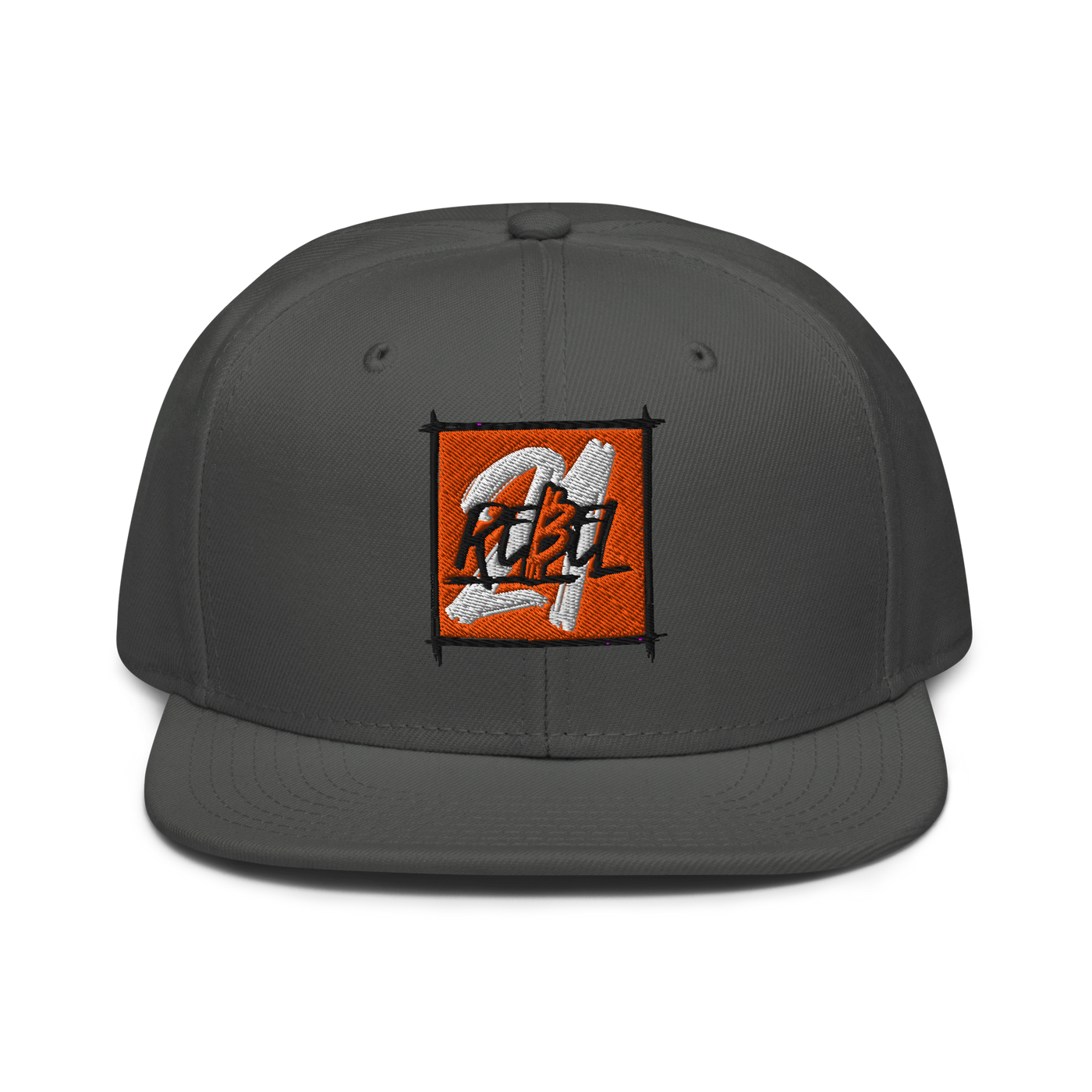 21 Rebel bitcoin snapback hat in Charcoal gray, front view.