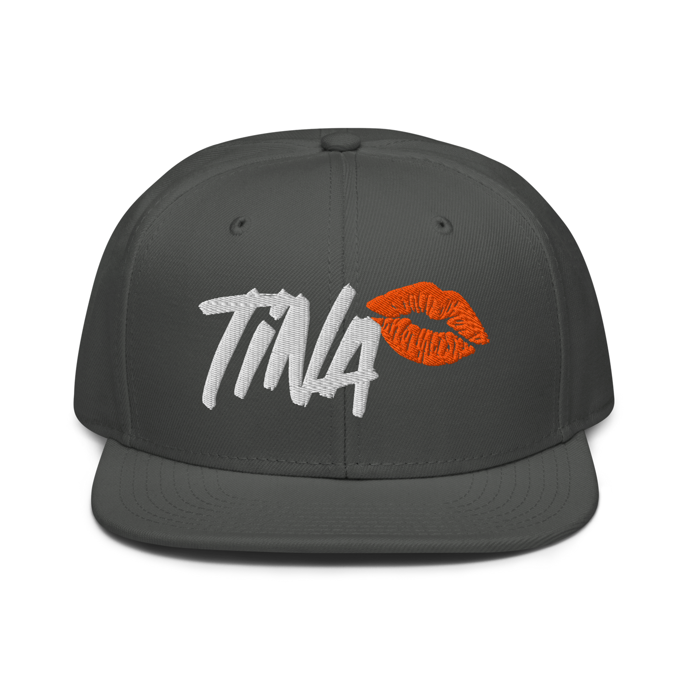 TINA bitcoin snapback hat in Charcoal gray, front view.