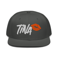 TINA bitcoin snapback hat in Charcoal gray, front view.