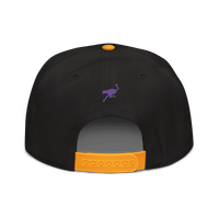 Back view of a black and yellow nostr snapback hat.
