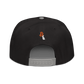 Back view of a black and grey bitcoin snapback hat.