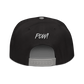 Back view of a black and grey bitcoin snapback hat.