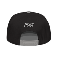 Back view of a black and grey bitcoin snapback hat.