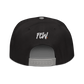 Back view of a black and grey bitcoin snapback hat.