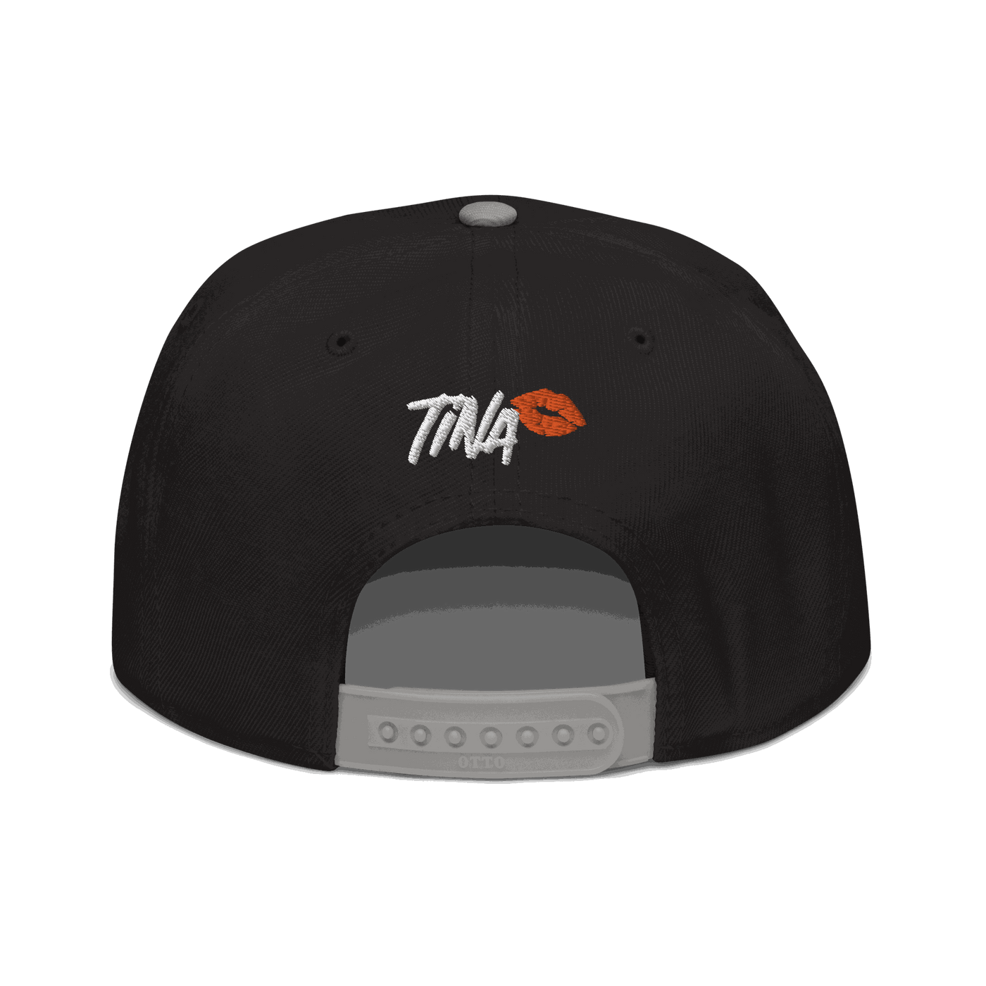 Back view of a black and grey bitcoin snapback hat.