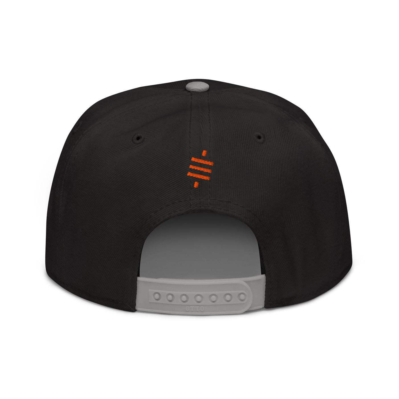 Sats Symbol bitcoin snapback hat in Gray / Black / Black, back view.