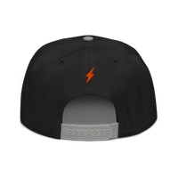 Lightning bitcoin snapback hat in Gray / Black / Black, back view.