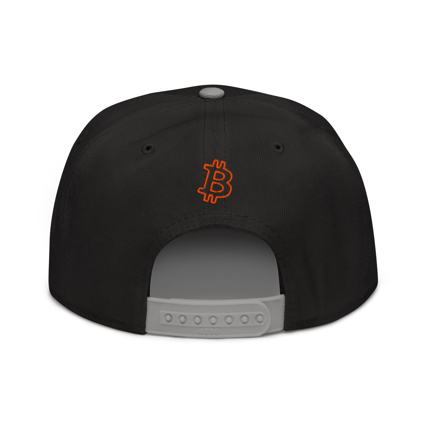 Circuit Board bitcoin snapback hat in Gray / Black / Black, back view.