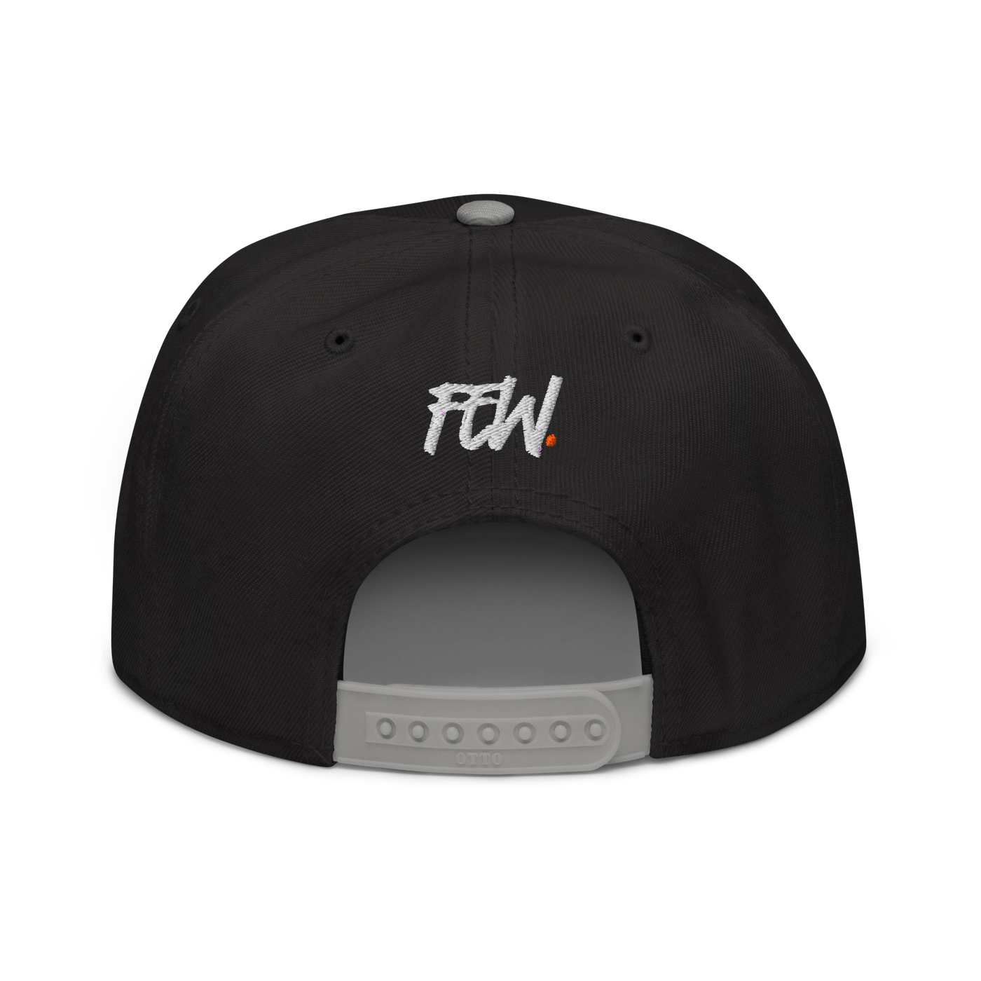 Few. bitcoin snapback hat in Gray / Black / Black, back view.