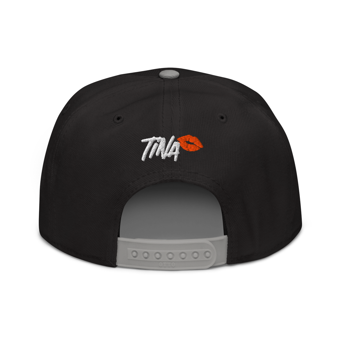 TINA bitcoin snapback hat in Gray / Black / Black, back view.
