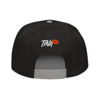 TINA bitcoin snapback hat in Gray / Black / Black, back view.