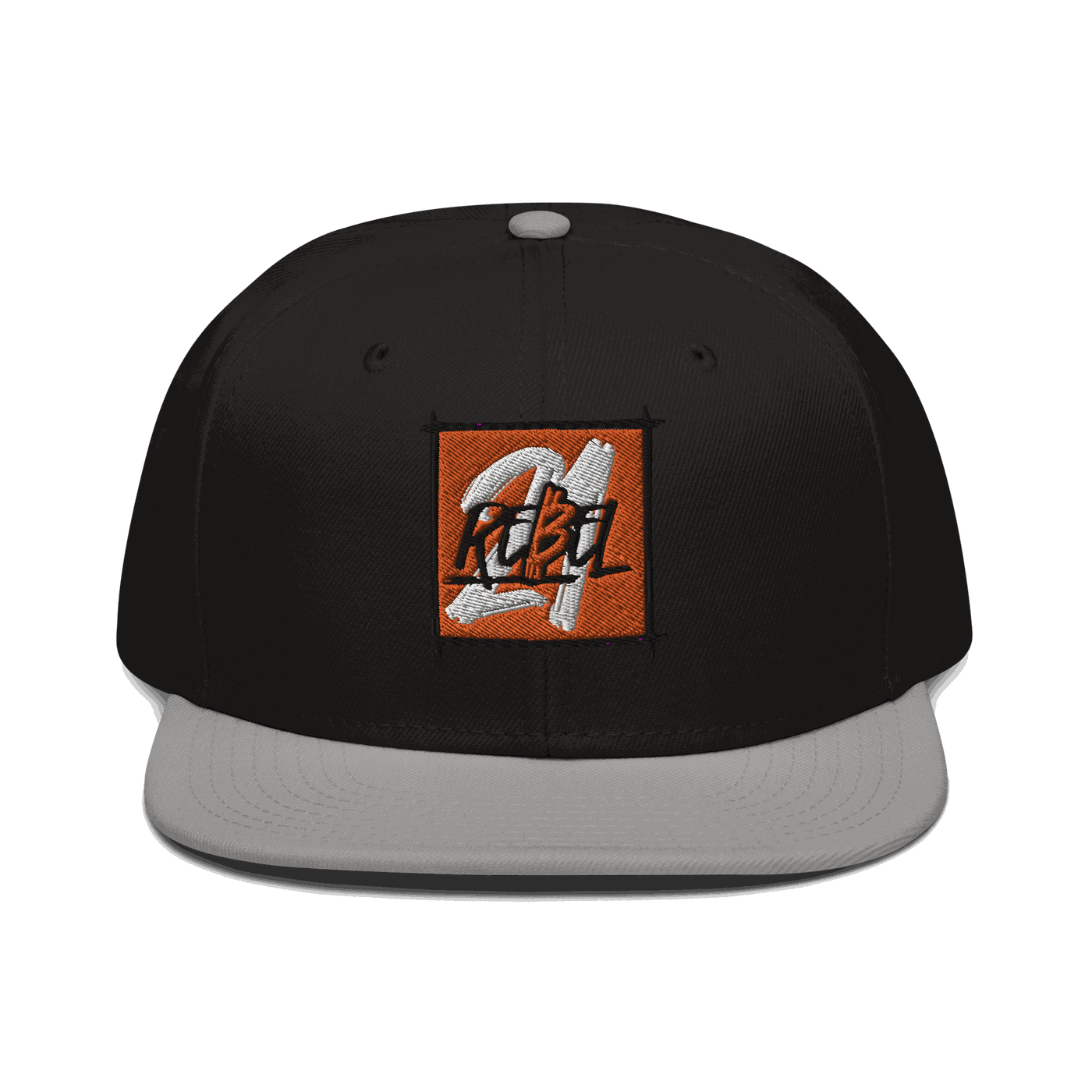 Black 21 Rebel Bitcoin Snapback Hat with flat visor and grey under visor