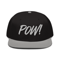 Front view of a black and grey bitcoin snapback hat.