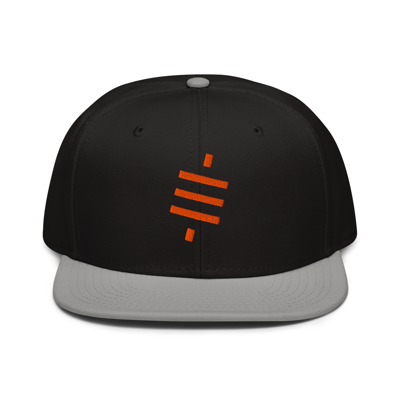 Sats Symbol bitcoin snapback hat in Gray / Black / Black, front view.