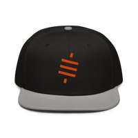 Sats Symbol bitcoin snapback hat in Gray / Black / Black, front view.