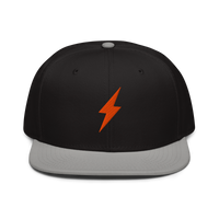 Lightning bitcoin snapback hat in Gray / Black / Black, front view.