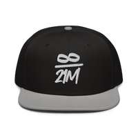 Infinity / 21M bitcoin snapback hat in Gray / Black / Black, front view.