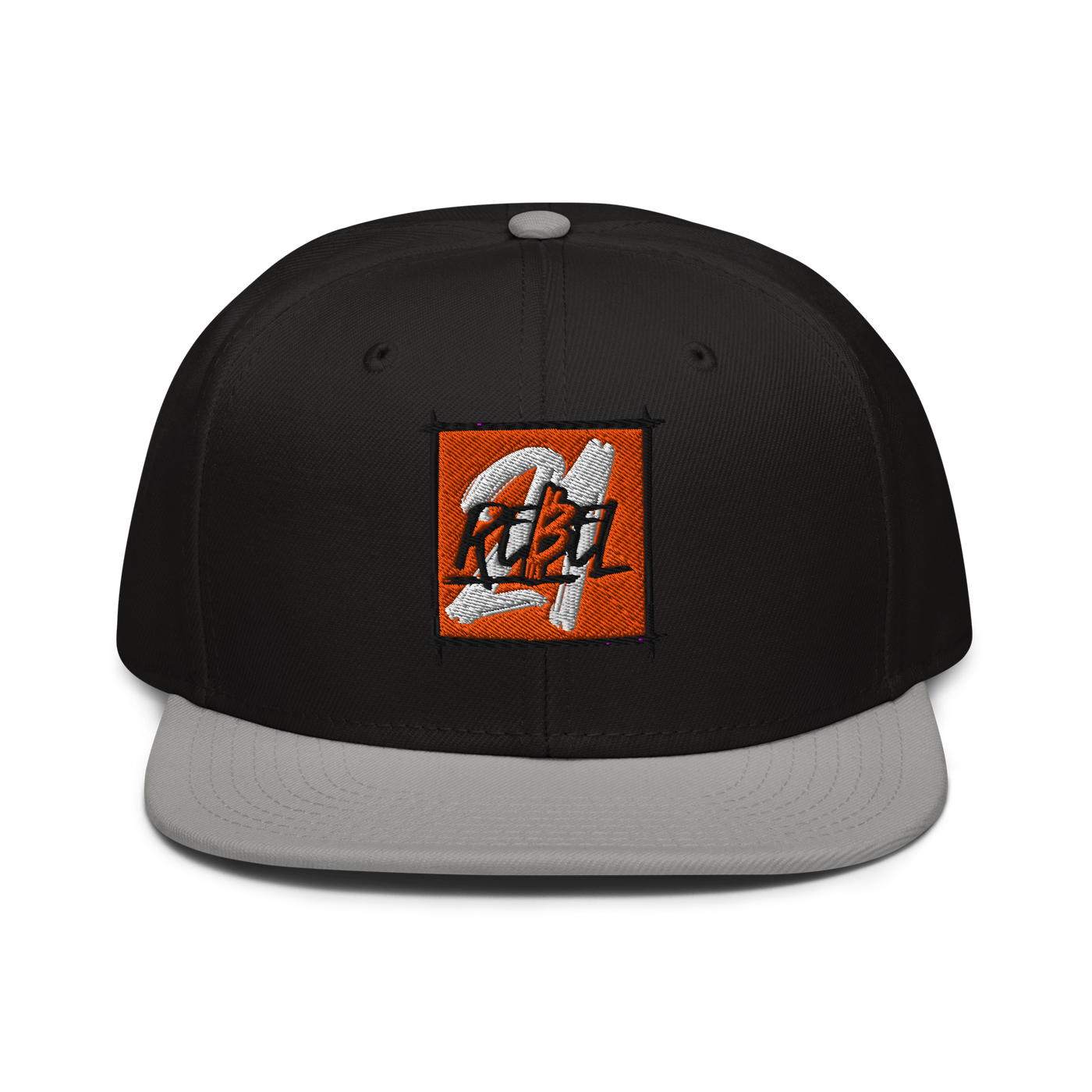 21 Rebel bitcoin snapback hat in Gray / Black / Black, front view.