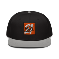 21 Rebel bitcoin snapback hat in Gray / Black / Black, front view.