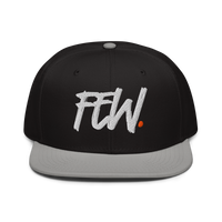 Few. bitcoin snapback hat in Gray / Black / Black, front view.