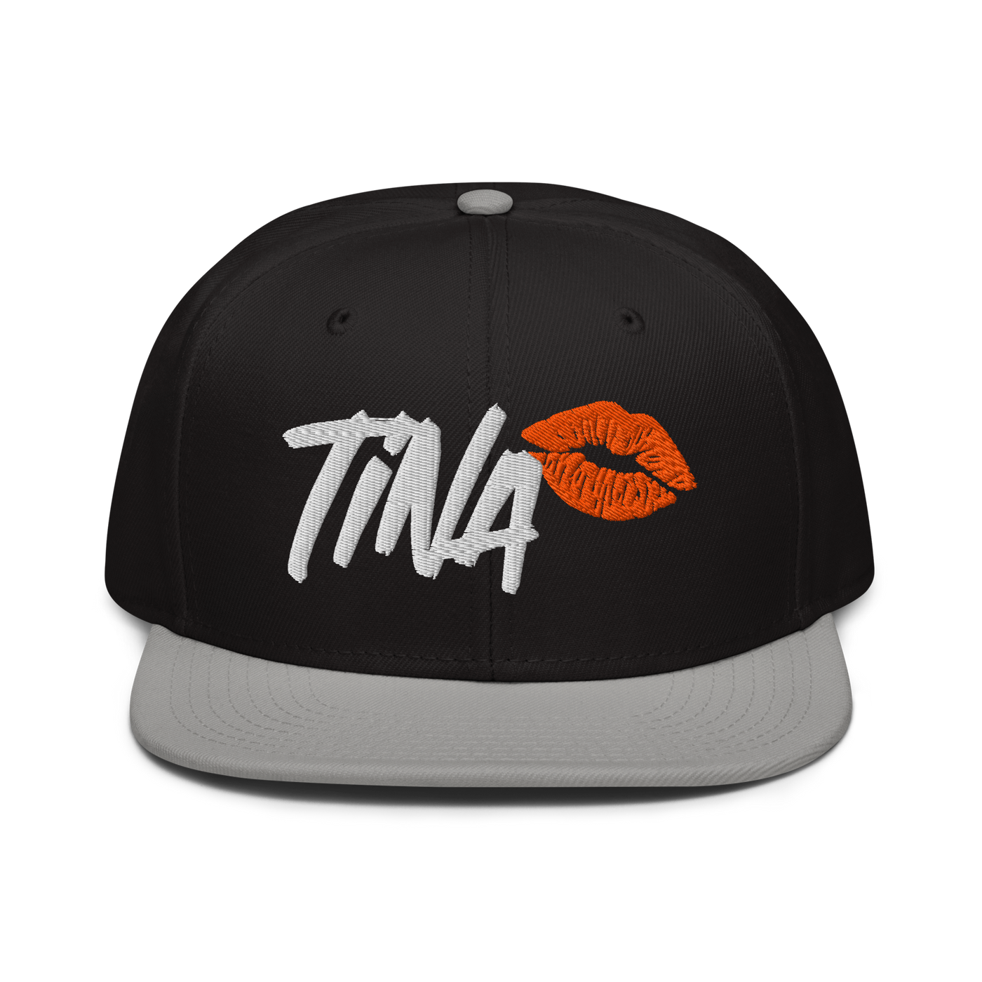TINA bitcoin snapback hat in Gray / Black / Black, front view.
