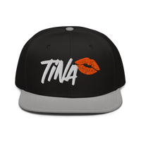 TINA bitcoin snapback hat in Gray / Black / Black, front view.