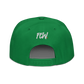 Back view of a green and black bitcoin snapback hat.