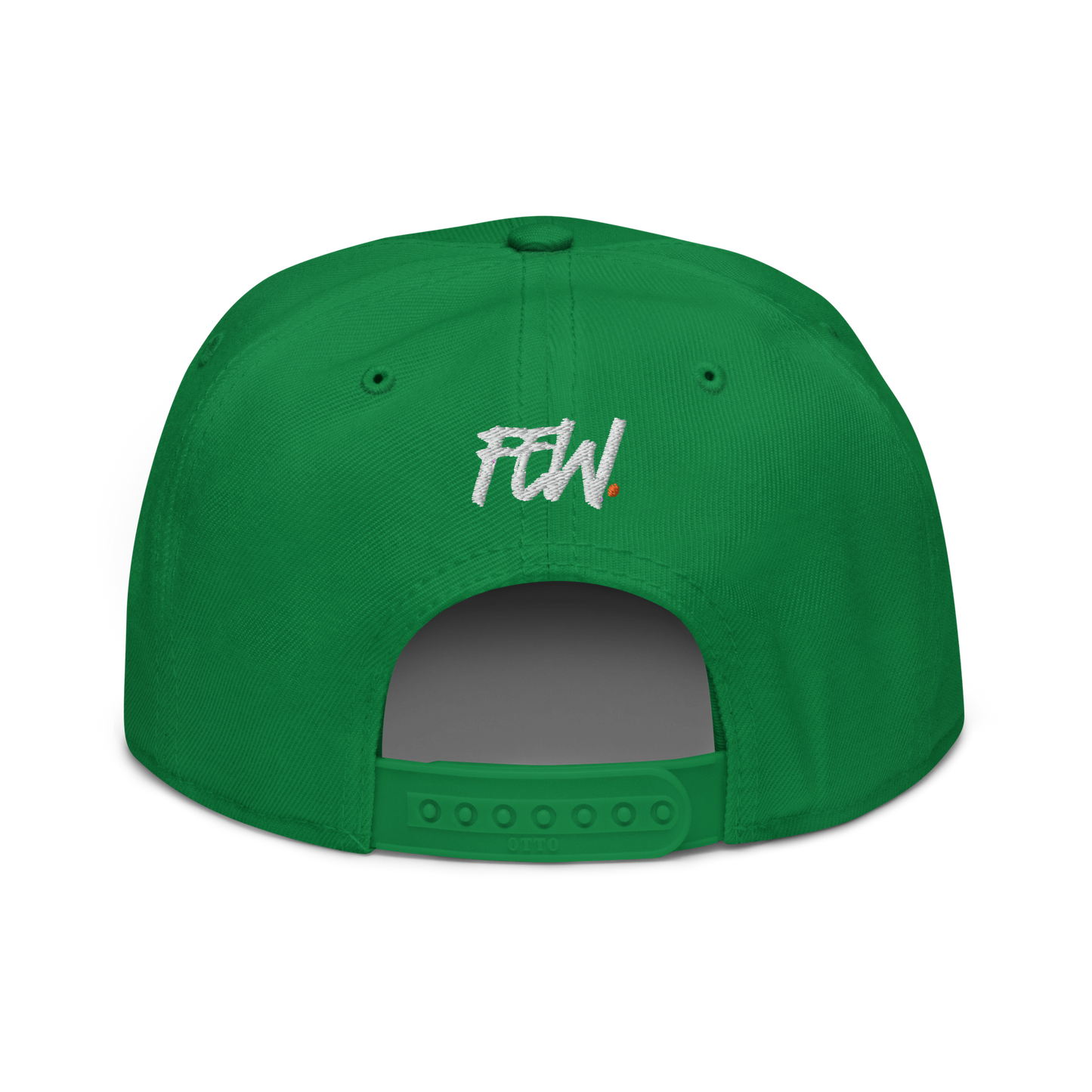 Back view of a green and black bitcoin snapback hat.